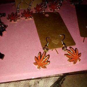 Gold and Orange Leaf Earrings